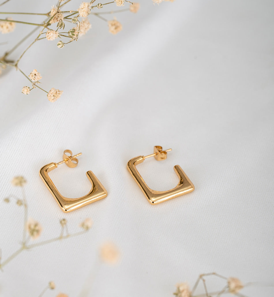 Gold Plated Square Hoop Earrings