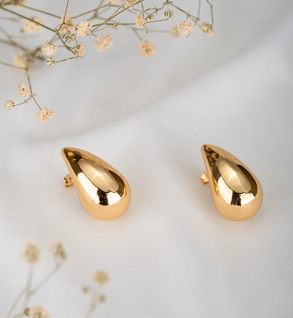 Gold Plated Teardrop Stud Earrings