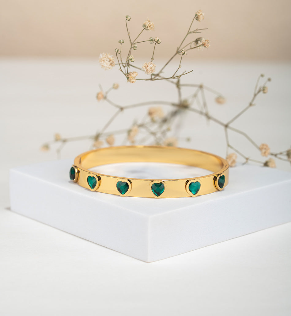 Emerald Heart Charm Bangle Bracelet