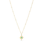 Golden Sunburst Green Stone Pendant Necklace