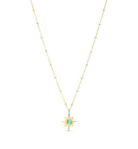 Golden Sunburst Green Stone Pendant Necklace